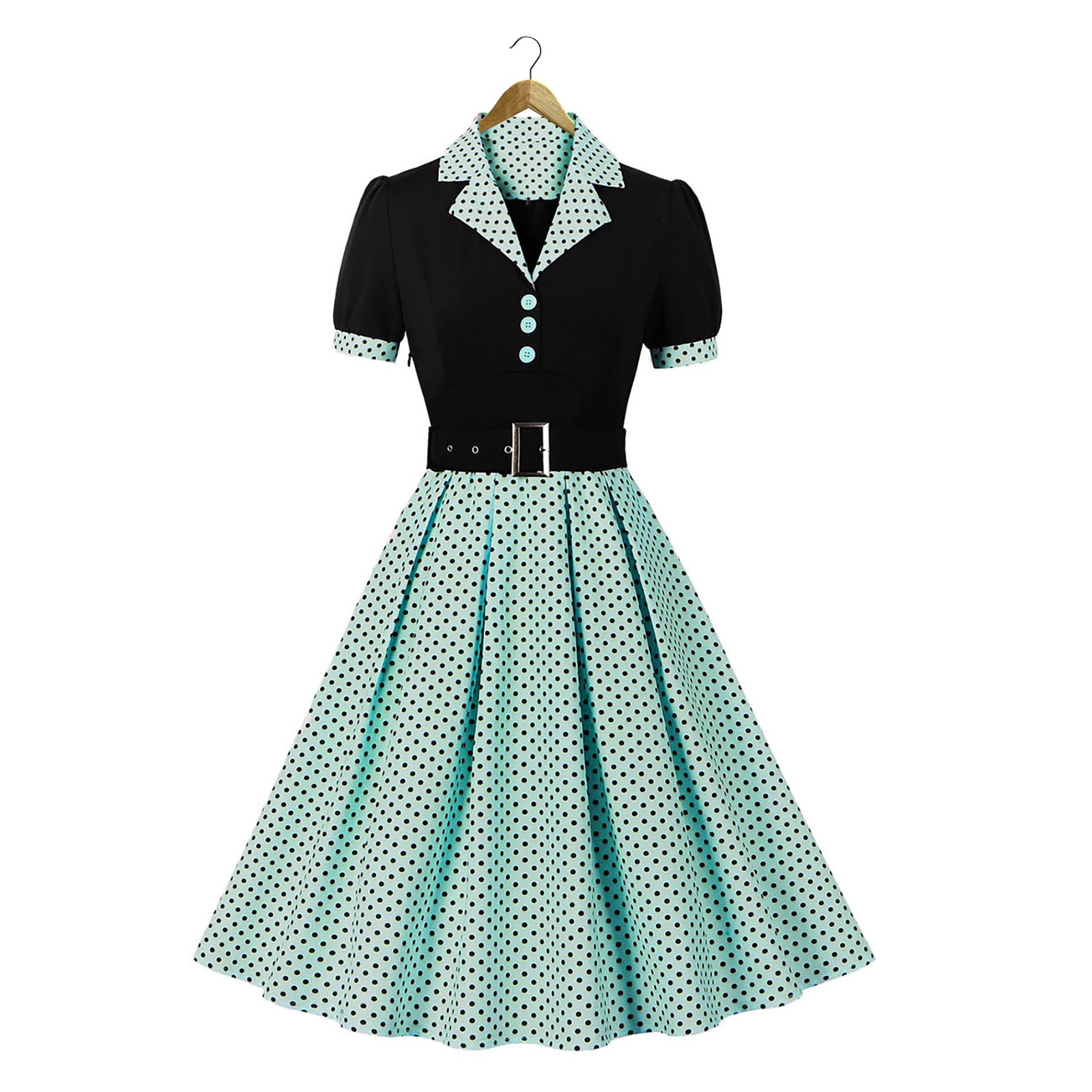 Women Vintage Cocktail Party Swing Costume 1950s Polka Dot Dress With Belt - Picture 12 of 41